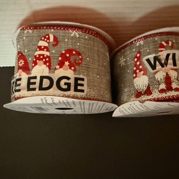 Lot of 2 NEW Wire Edged Holiday Gnome Ribbon - 2.5”W x 8.33 yds each - Picture 1 of 3